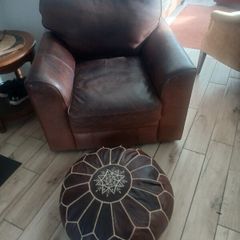Leather Armchair & Pouffe