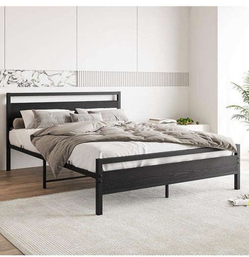 King Size Bed Frame with Wood Headboard,Heavy Duty Metal Platform Bed