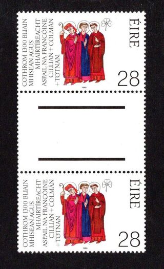 1989 Ireland 1300th Anniversary of the Martyrdom of Irish Missionaries to Germany (Franconian Apostles) Commemorative Stamps Gutter Pairs Mint Never Hinged (MNH)