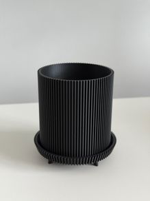 Minimalist Matte Black Ribbed Pot or Desk Organizer 3D Printed with Free Post