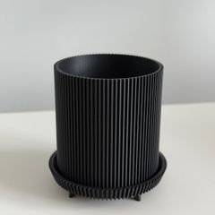 Minimalist Matte Black Ribbed Pot or Desk Organizer 3D Printed with Free Post