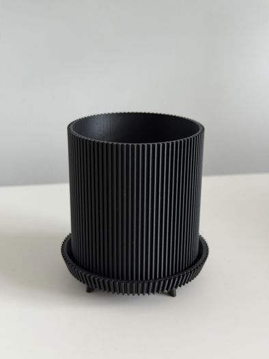 Minimalist Matte Black Ribbed Pot or Desk Organizer 3D Printed with Free Post