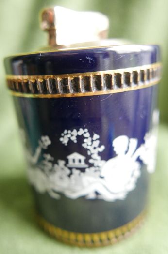 Vintage Colibri Cobalt Blue Ceramic Gas Table Lighter from Italy, Hand-Painted Greek Motif Cigarette Lighter, Home Decor, Perfect Gift