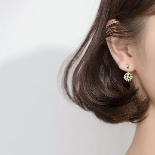 Charm earrings 925 Sterling Silver Flower Green