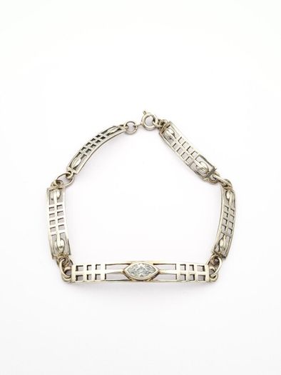 Vintage Geometric 925 Sterling Silver Cubic Zirconia Bracelet