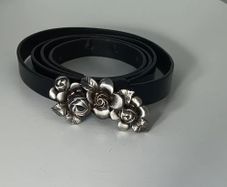Black Patent Belt with Silver Metal Rose Buckle