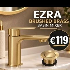 Ezra brushed brass basin mixer and waste