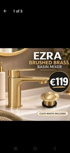 Ezra brushed brass basin mixer and waste
