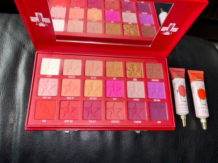 Jeffree Star Blood Sugar Eyeshadow Palette + 2 P. Louise Bases Bundle Red Limited Makeup Set