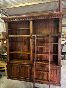 Large Solid Wood Bookcase with Ladder. Excellent Condition