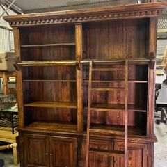 Large Solid Wood Bookcase with Ladder. Excellent Condition
