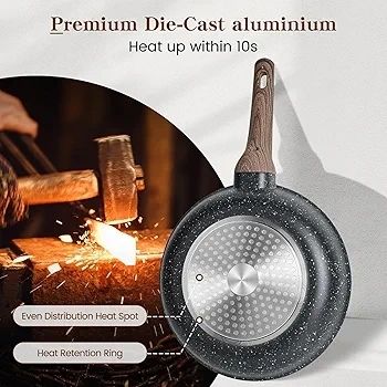 Induction Hob Pots and Pans Set 13pcs Nonstick Cooking Pans Set, Black Granite Cookware Set with Lid, Non Stick Saucepan Set, Frying Pan Set, PFOS & PFOA Free