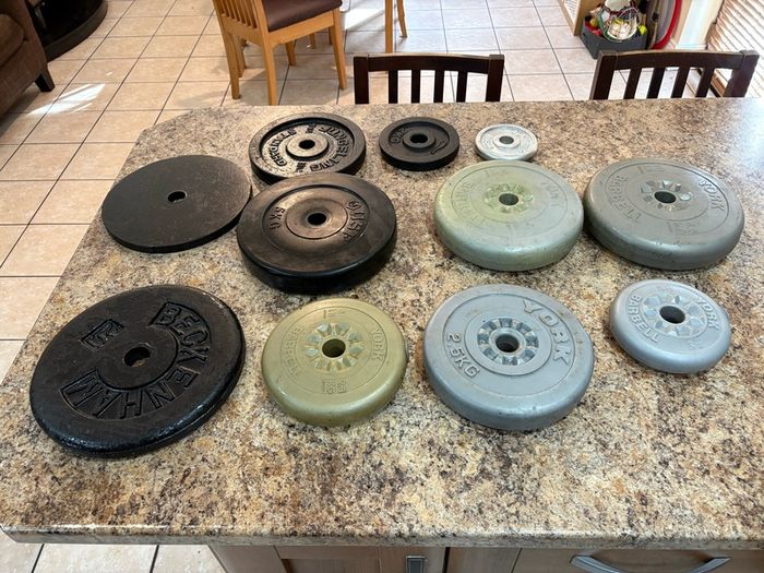 Gym Weightlifting Plates, Cheap, Various Sizes.