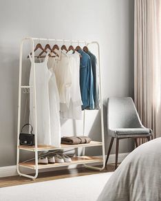 New Industrial Clothes Rail With 2 Shelves (Cream) FREE P&P