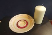 Fabulous Thomas Diem Contemporary Ceramics Cream and Red Large Candle Holder/Plate