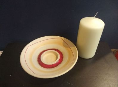 Fabulous Thomas Diem Contemporary Ceramics Cream and Red Large Candle Holder/Plate