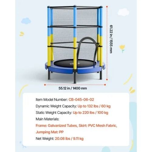 142cm Trampoline for Kids, Toddler Mini Trampoline, 60 kg Capacity Indoor Outdoor Play Toys with Enclosure Net, Easy to Assemble, Christmas Toys Birthday Gifts for Girls Boys