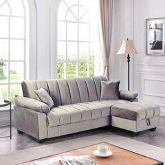 Grey Sofa Bed with double Storage & Pouffe 210cm Yadhi 3-4 Seater Space Saving Ireland