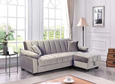 Grey Sofa Bed with double Storage & Pouffe 210cm Yadhi 3-4 Seater Space Saving Ireland