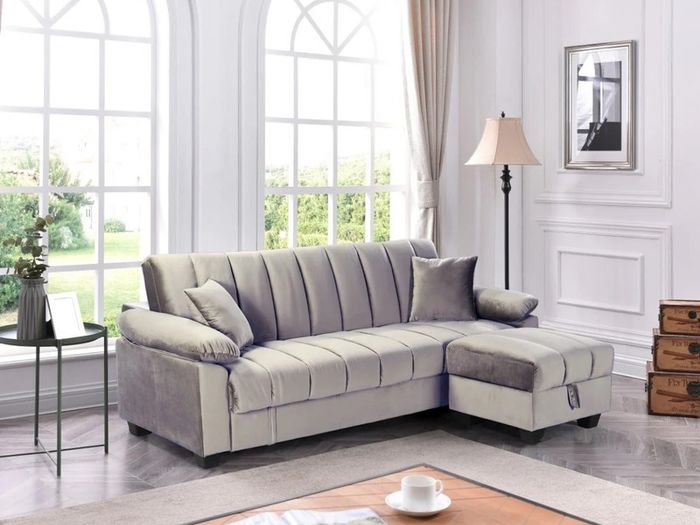 Sofa Bed with Storage & Pouffe 210cm Yadhi Grey 3 seater