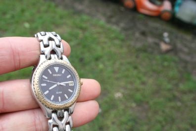 Seiko Sq100 Watch, Mens, Gold And Stainless Steel 7n42-6b10