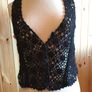 Hand Crochet Sleeveless Cardigan (Black) Image 2