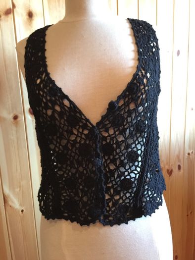 Hand Crochet Sleeveless Cardigan (Black)