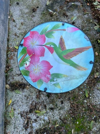 Hummingbird & Flower Glass Side Table / Occasional Table