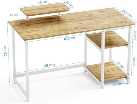 Office Desk with Monitor Stand,100cm with Reversible Storage Shelves
