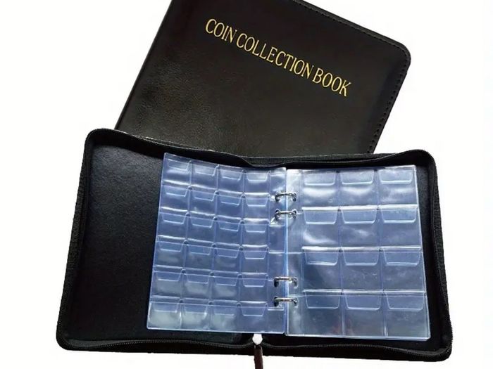 1pc Zipper Faux Leather Case 360 Large Capacity Coin Collection Book Size Grid Mixed Coin Stamp Collection Book Badge Sticker High-end Protective Cover Hot Stamping Storage Book