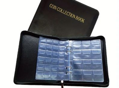 Zipper Faux Leather Case 360 Large Capacity Coin Collection Book Size Grid Mixed Coin Stamp Collection Book Badge Sticker High-end Protective Cover Hot Stamping Storage Book
