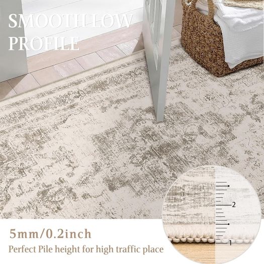 Vintage Beige Rugs Living Room Washable Non Slip Large Area Rug 240x300cm Bedroom Kitchen Hall Lounge Office Dining Room Indoor Carpet Low Pile Big Carpets
