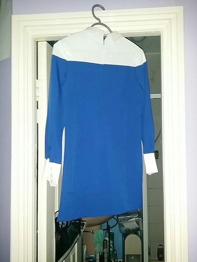 Blue a-line block long shirt