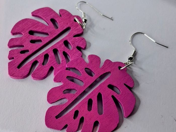 Hot Pink Monstera Leaf Earrings