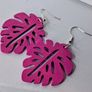 Hot Pink Monstera Leaf Earrings Image 2