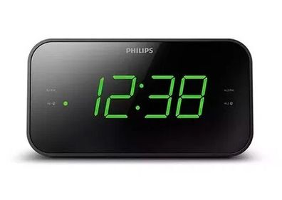Philips AJ3400/79 FM Radio with Large LED Display Dual Alarm Clock Black- Used