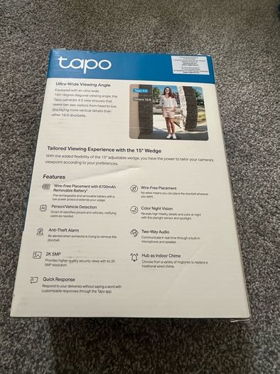Tapo D230S1 Wireless Battery Video Doorbell + Chime & Hub Included