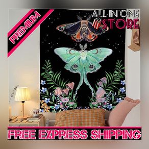 Butterfly Vertical Black Tapestry Wall Hanging Mushroom Tapestries Floral Aesthetic Wall Tapestry for Bedroom Dorm Living Room 73x95cm MULTIPLE SIZES AVAILABLE (FREE SHIPPING)