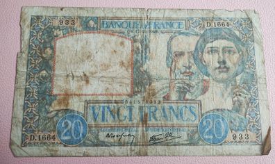 1940 20 Francs French Banknote (26055)