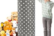 Stuffed Animal Storage Bean Bag Cover for Kids Plush Toys Organizer Bags for Boys and Girls A Full-length Zipper Cylinder Room Furniture Decor - Organize, Sit, Play &amp; Box (Grey Stars)