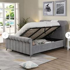 4.6 bed..gas lift storage..grey upholstered..