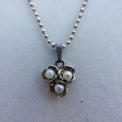 Vintage Sterling Silver 925 Faux Pearl  Pendant 18" Necklace 3,55g