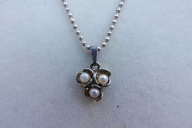 Vintage Sterling Silver 925 Faux Pearl  Pendant 18" Necklace 3,55g