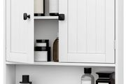 Bathroom Wall Cabinets with Towels Bar,Storage Cabinet, Over The Toilet Storage with 2 Doors and Adjustable Shelf, Wall Cabinet for Bathroom Laundry Kitchen (White)