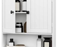 Bathroom Wall Cabinets with Towels Bar,Storage Cabinet, Over The Toilet Storage with 2 Doors and Adjustable Shelf, Wall Cabinet for Bathroom Laundry Kitchen (White)