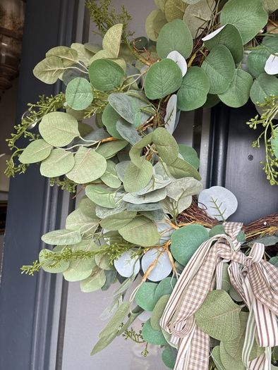 Faux eucalyptus wreath ,mixed foliage and bow detail