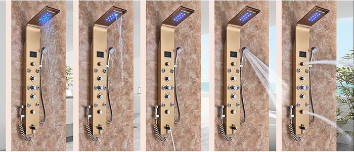 BRAND NEW Rose Golden 8009 LED Light Shower Faucet Bathroom Waterfall Rain Black Shower Panel In Wall Shower System with Spa Massage Sprayer and Bidet Tap