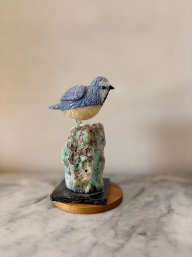 Hand-Carved Blue & Yellow Gemstone Blue Tit