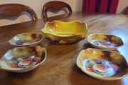 Colourful Hand Painted Vintage Set China Fruit / Desert Dishes