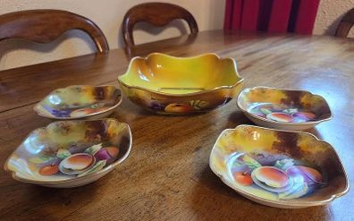 Colourful Hand Painted Vintage Set China Fruit / Desert Dishes